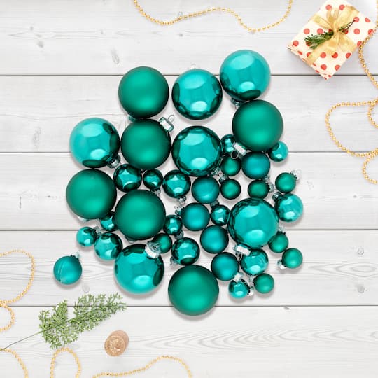 40ct. Green 2-Finish Multiple Size Glass Ball Christmas Ornaments By Northlight | Michaels®